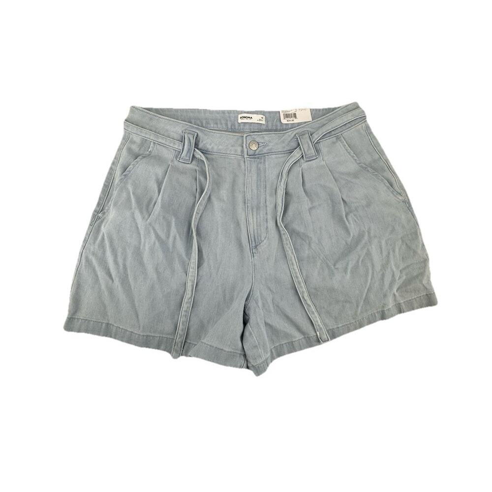 NEW Sonoma 16 Women High Rise Jean Mini Shorts Pleated Front Light Wash BD17